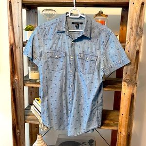 Denim blue short sleeved western button down shirt